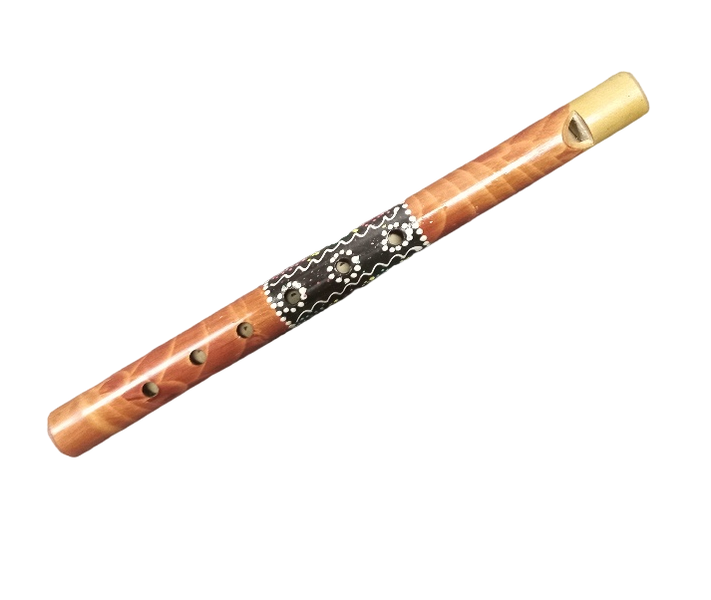 Bamboo Woodwind Flute 6 Holes Handpainted - Yellow, Red, Green Dots 30cm