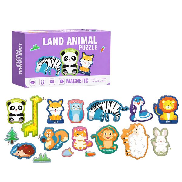 17 Piece - Land Animal Magnetic Puzzle Set For Ages 3+ Multicolour