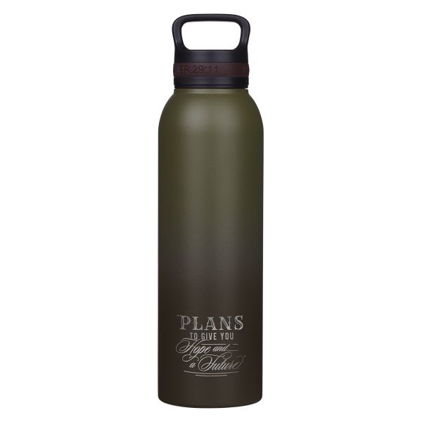 Stainless Steel Water Bottle - Plans To Give You Hope and a Future, Green