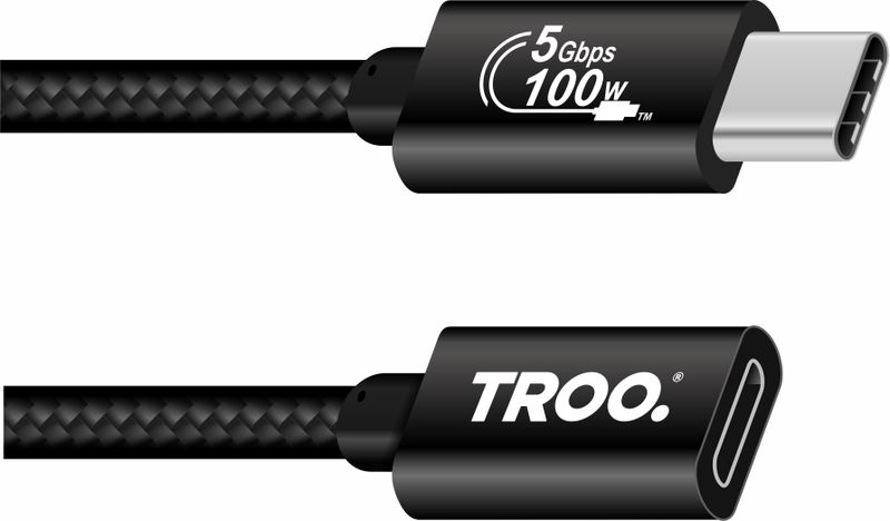 TROO Certified 100W Fast Charge Type C Braided Extension Cable