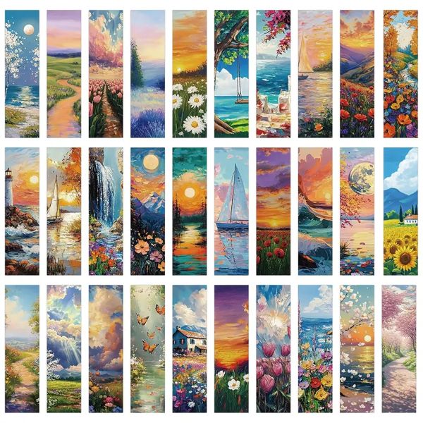 30 x Romantic Oil Painting Paper Bookmarks