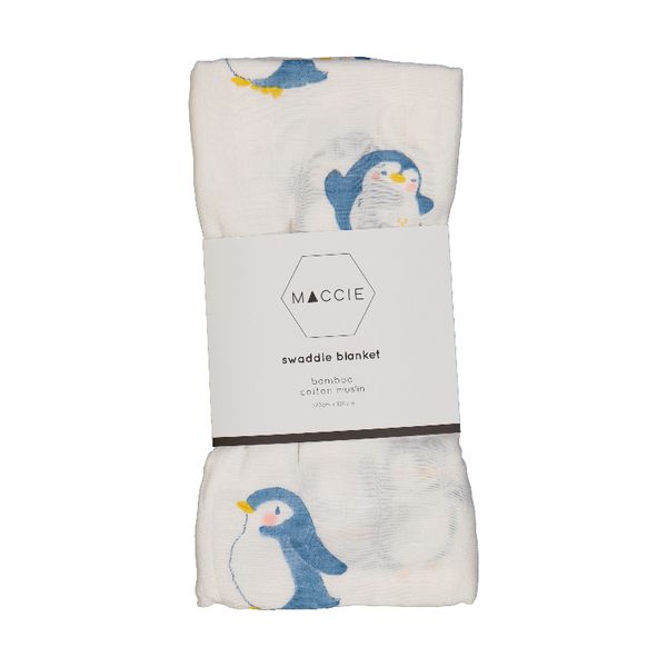 MACCIE Simon The Penguin Baby Bamboo Muslin Swaddle