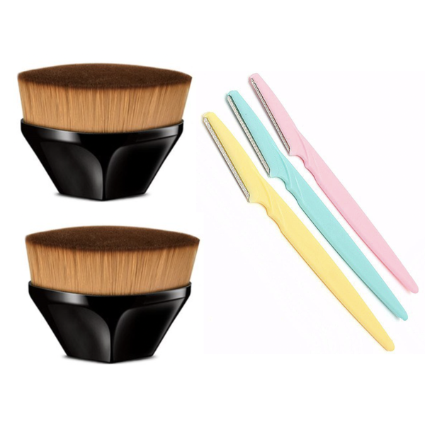 2 Pack Ultra-Soft Beauty Blender Brush with Case + 3 Eyebrow Razors