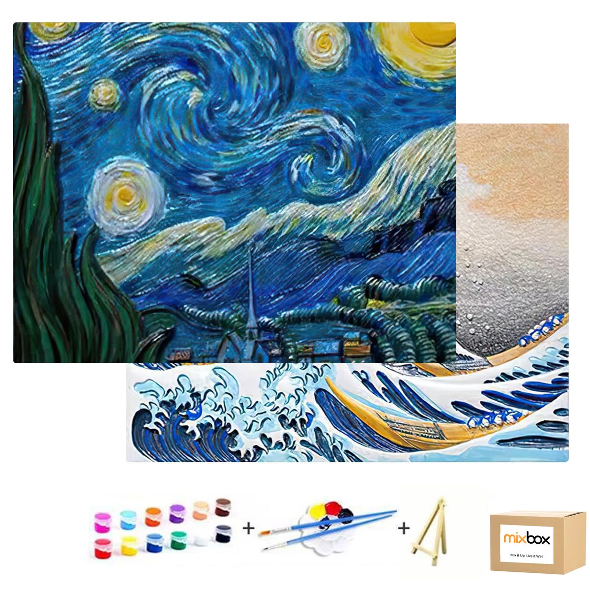 Mix Box DIY 3D Relief Color Painting Set with Tabletop Wood Easel,3 Pack