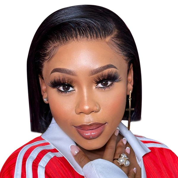 Geebuy 8" Peruvian Straight Bob Wig With 13x4 Full Frontal Glueless