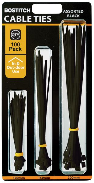 Bostitch - Cable Ties Assorted Black 100's