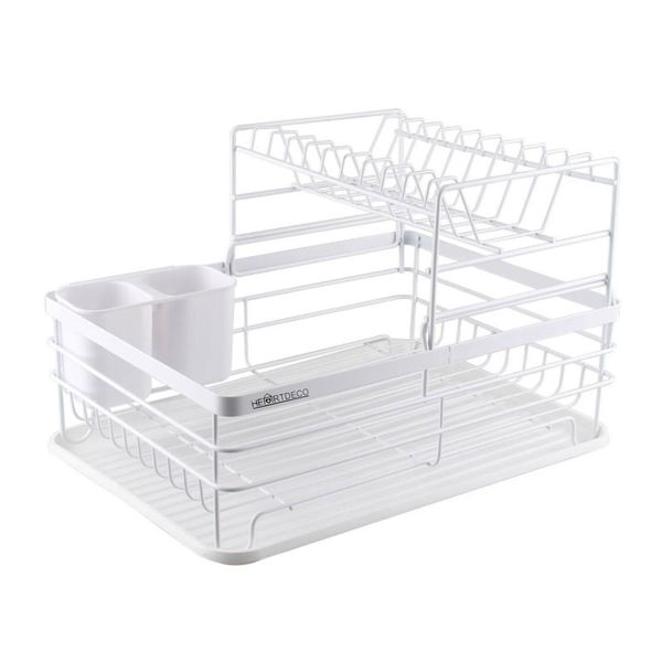 2 Tier Sink Counter Top Dish Drainer Drying Rack Tray