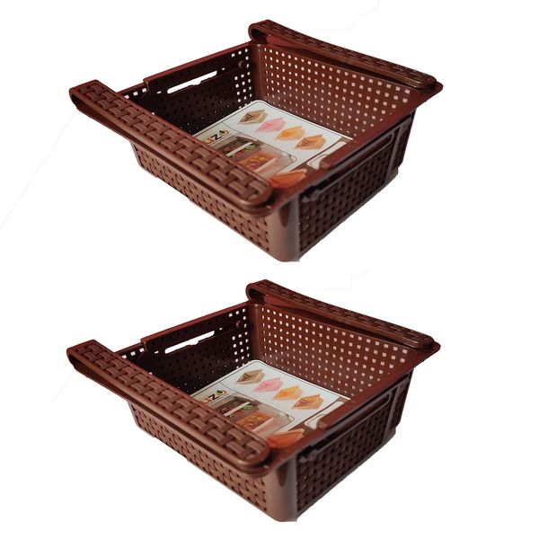 Adjustable Refrigerator Storage Basket - Expandable Fridge Rack - Set of 2