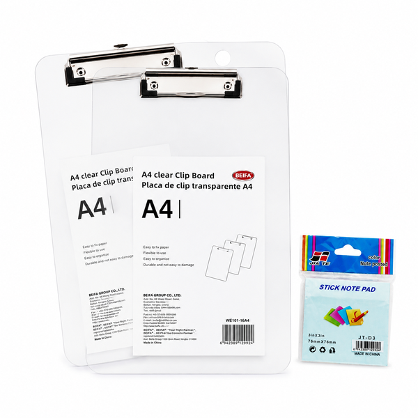 A4 Transparent Clipboard with Sticky Notes Set for Office &amp; School