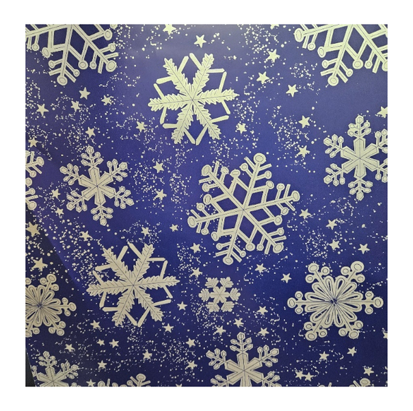 Large Silver Snowflakes on Blue Wrapping Paper - 10m roll