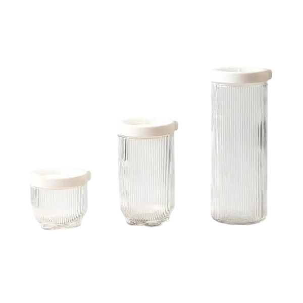 Glass Storage Jars With Lids - Set Of 3 Piece