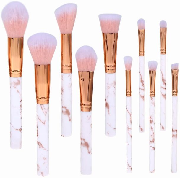 10 Piece Marble Style Professional Makeup Brush Cosmetic Set with Bag