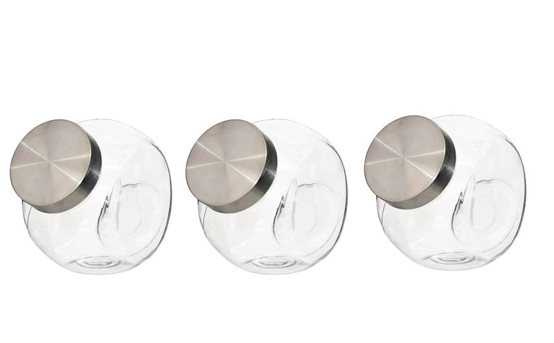 3-Piece Front Chrome Lid Glass Jar Set