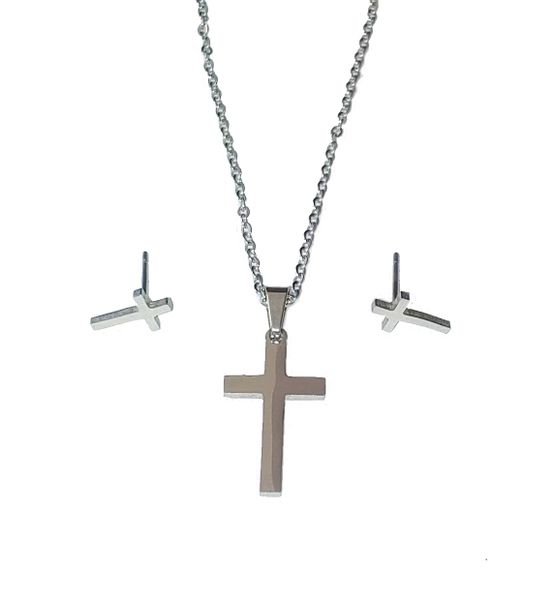 Fabulae Steel Ladies Cross Necklace and Earring Set, Donna