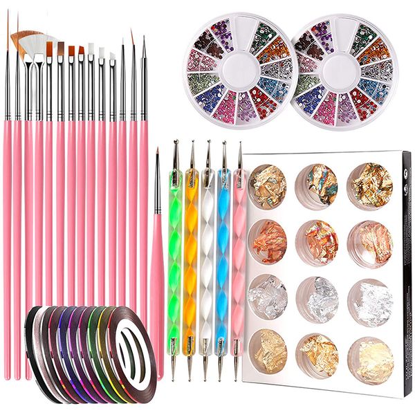 15 Piece Pink Nail Art Kits, with Nail Dotting Tool, Nail Foil, Manicure Tape