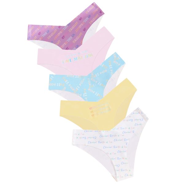 Trendy Seamless Low-Waist Nylon Printed Women's Thongs - 5 Pieces