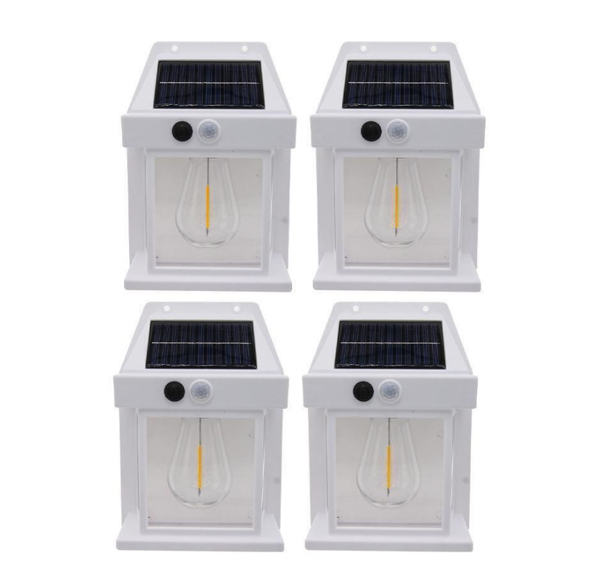 4PC-Solar Tungsten Wall Light Outdoor Wireless Motion Sensor LED Wall-White