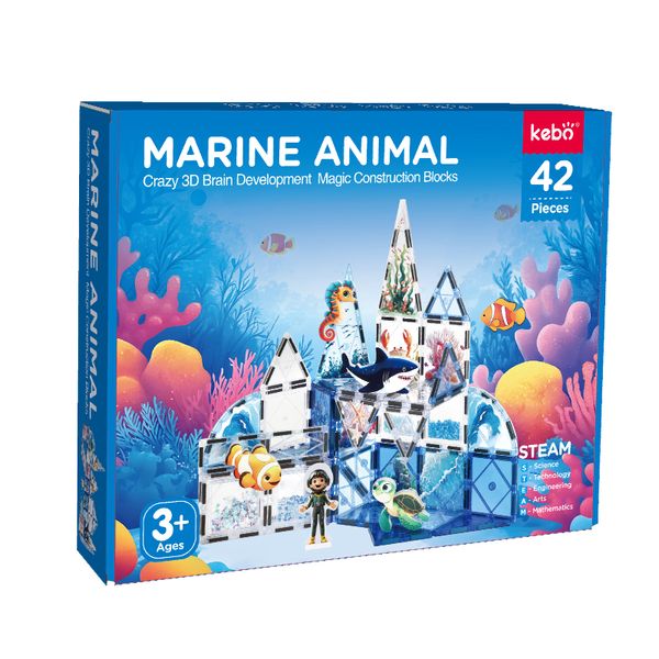 Kebo Marine Animal Magnet Tiles Building Set for Kids Ages 3+ - Ocean Theme