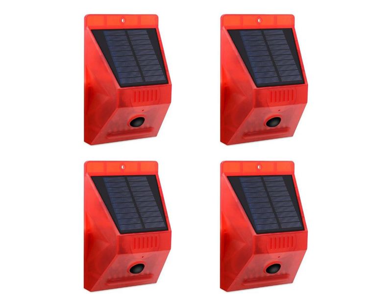 Solar Strobe Alarm Motion Detector with Remote Control Siren 4 Piece