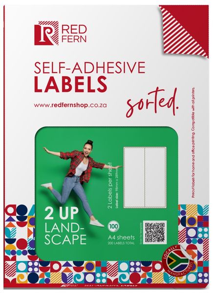 Redfern 2up Landscape Self-Adhesive A4 Labels 1000 Sheets