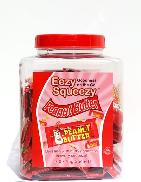 Eezy Squeezy Peanut Butter Sachets - 100 x 15g (Clear Display Jar)