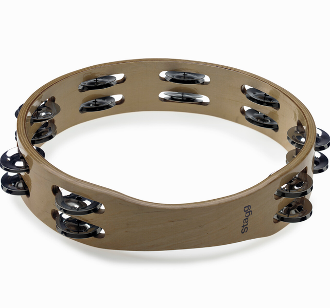 Stagg STA 3210 10" Headless Wooden Tambourine with 2 rows of Jingles