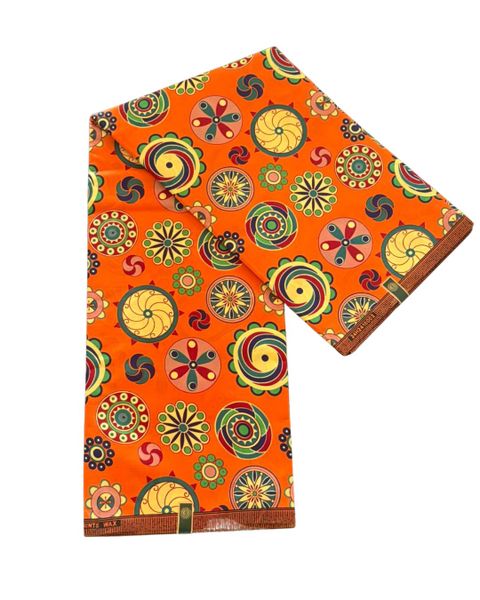 African Print Fabric - Block Wax - Orange Bloom - 6 Yards