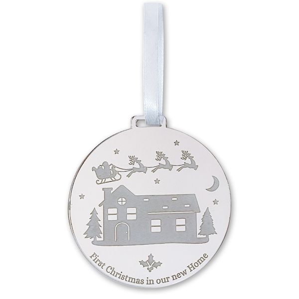 Silver Acrylic Engraved First Christmas In Our New Home Hanging Ornament