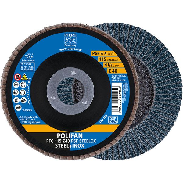 PFERD POLIFAN Flap Disc 115mm Grit 40 – 2 Pcs