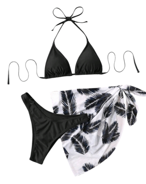 Women's Bikini Set with Cover-Up - Black/White