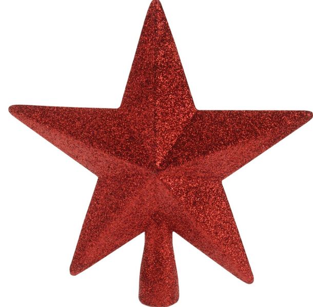 Red Glitter Tree Top Star - 19x19x5cm, Festive Holiday Sparkle