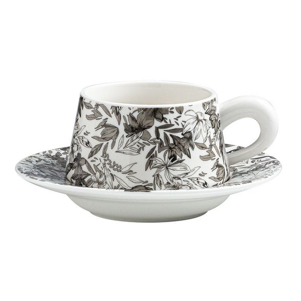 Monochrome Botanica Porcelain Cup &amp; Saucer Set - White