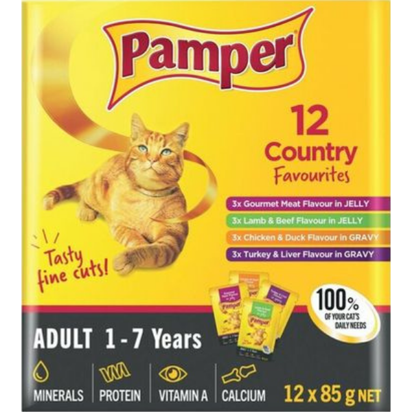 Pamper - Fine Cuts Adult - 12 Country Favourites Cat Food Pouches Multipack