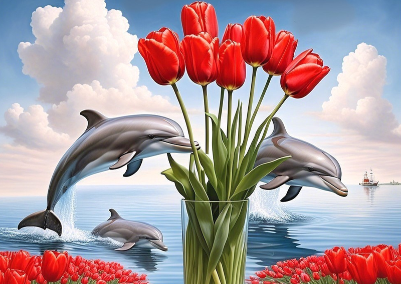 Canvas Wall Art Home Decor - Vibrant Dolphins