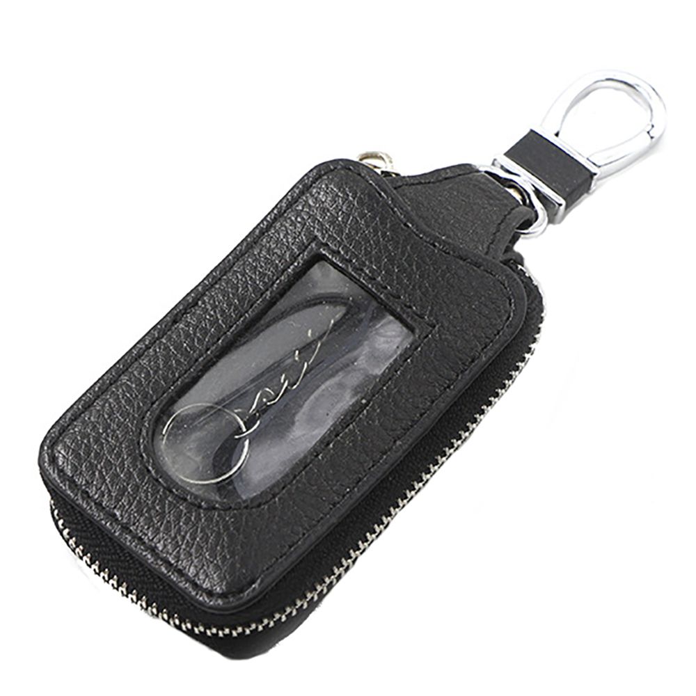 Leather Car Key Case Key Holder Zipper Key Wallet Key Chain Bag-Black ...