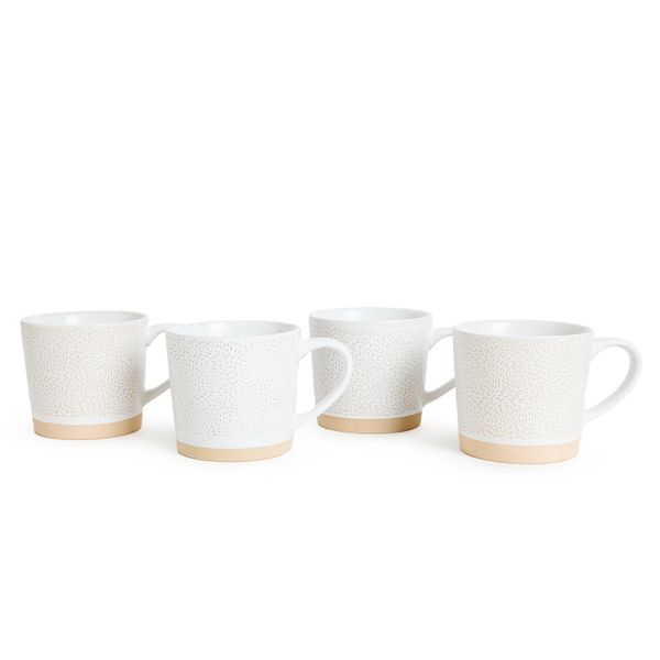 George &amp; Mason Circular Swirl Ceramic Mugs- Set of 4 - 400ml White &amp; Terracotta