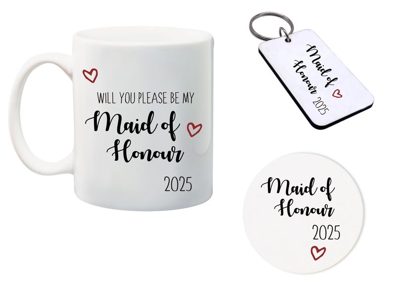Will you please be my Maid of Honour Mug, Glass Coaster&amp;keyring gift Combo