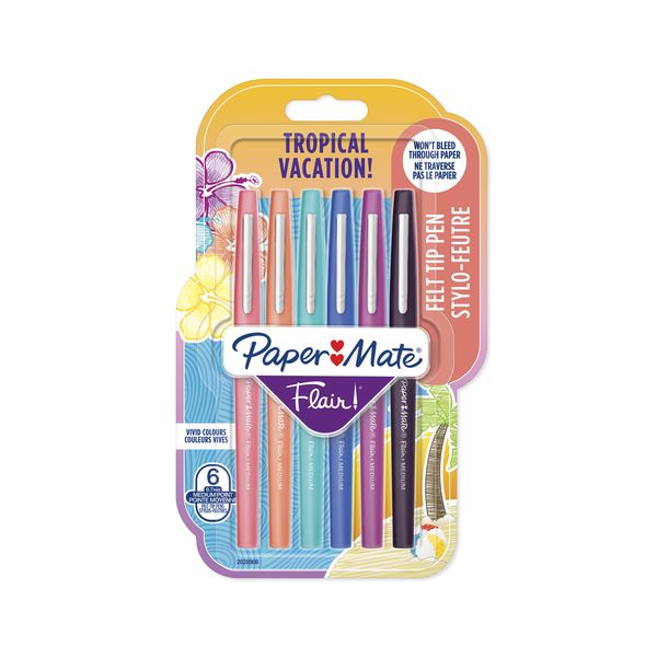 PAPER MATE Flair Tropical Vacation Medium 0.7mm 6 Assorted Markers