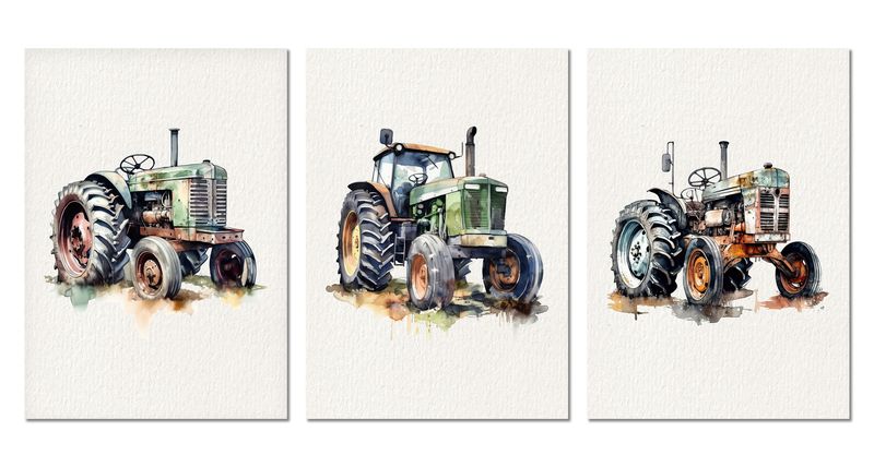 Wall Art: Vintage Tractors - Set Of 3 Unframed Printed Posters