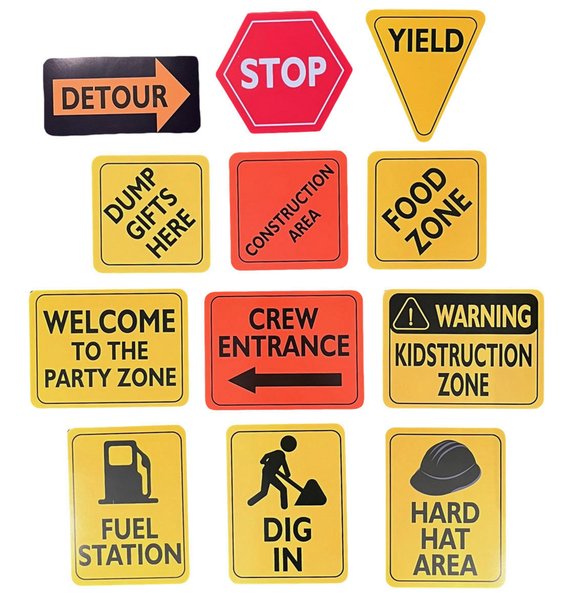 Construction Themed Party Signage and Décor - 12 Per Set