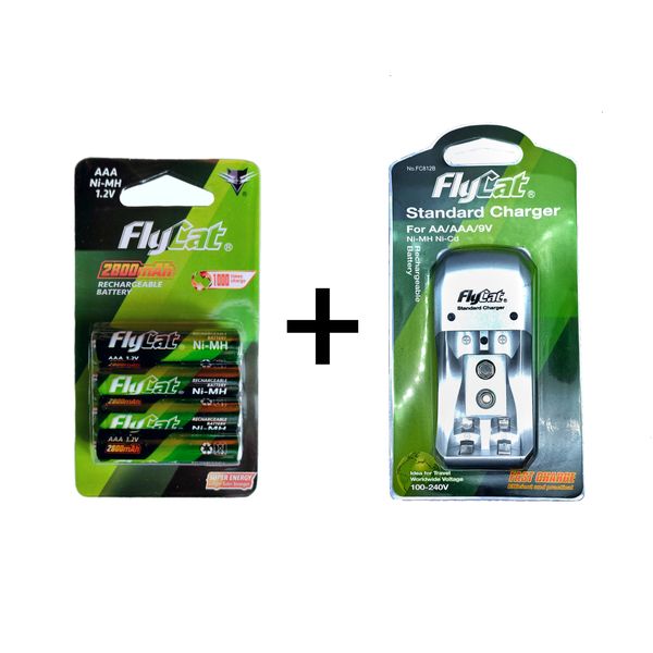 FlyCat AAA 1.2v 2800 mAh Rechargeable Battery &amp; Battery Charger Combo