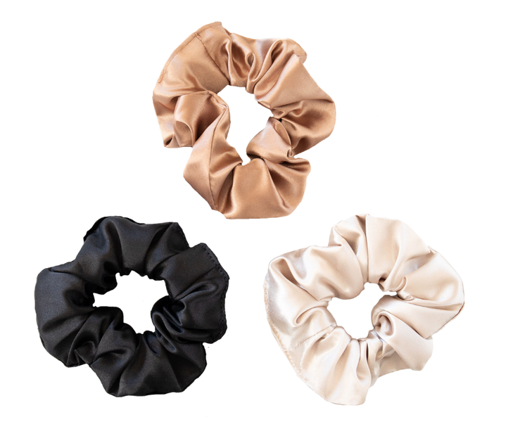 Dear Deer Pack of x3 Satin Scrunchies (Coffee, Latte &amp; Black)