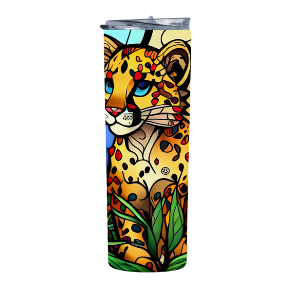 Stained Glass Colorful Cheetah 20 Oz Straight Skinny Tumbler 020