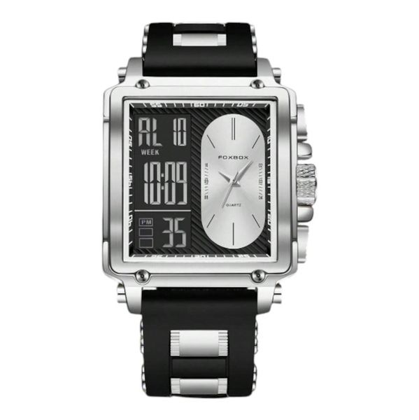 FOXBOX - Double Display Quartz Watch With Dual Chronograph Function - Silver
