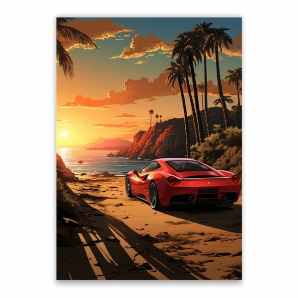 Ferrari On Beach Poster - A1