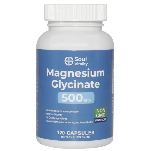 Soul Vitality Magnesium Glycinate 500mg - 120 Dietary Supplement Capsules