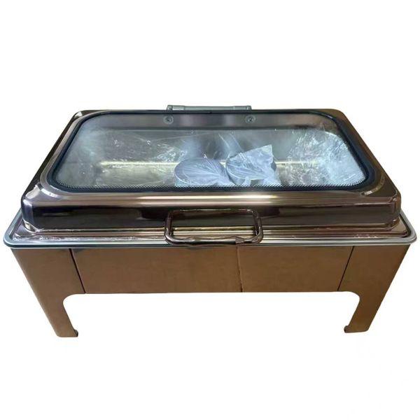 Flip Over Top Chafing Dish Square with Window - Rose Gold - 9 Litre