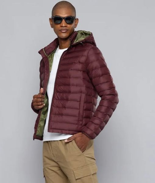 Levi's Men's Quilted Maroon Hooded Puffer Jacket