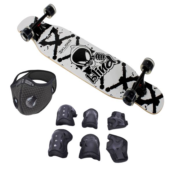 Skateboard 104x21cm Longboard-LED Wheels &amp; Protective Gear Kit &amp; Mask-Blind
