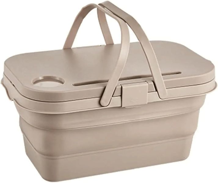 2 in 1 Plastic Picnic Basket Portable Foldable Small Table Waterproof